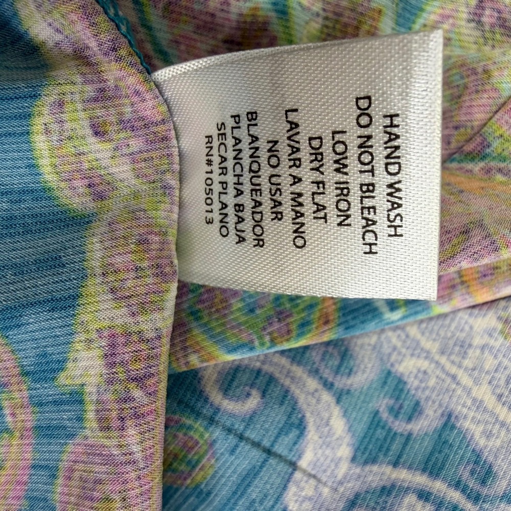 Dear Scarlett Teal Pink Paisley Roll Tab Sleeve Shift Dress 2X Non Wrinkle - Picture 10 of 10